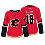 Camiseta Hockey Mujer Calgary Flames 18 Matt Stajan Rojo Autentico Jugador