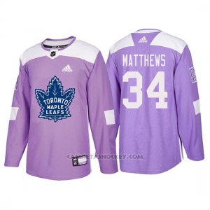 Camiseta Toronto Maple Leafs Auston Matthews Hockey Fights Cancer Violeta