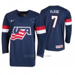Camiseta Hockey USA Alex Vlasic 2019 IIHF World U18 Championship Azul