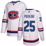 Camiseta Hockey Montreal Canadiens 25 Ryan Poehling Autentico 2017 100 Classic Blanco