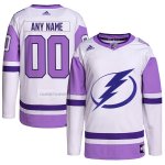 Camiseta Hockey Tampa Bay Lightning Personalizada Fights Cancer Autentico Blanco Violeta