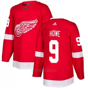 Camiseta Hockey Detroit Red Wings 9 Gordie Howe Primera Autentico Rojo