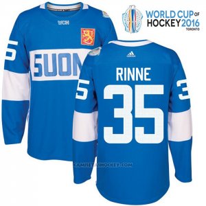 Camiseta Hockey Finlandia Pekka Rinne 35 Premier 2016 World Cup Azul
