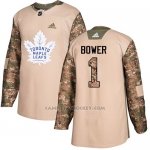 Camiseta Hockey Nino Toronto Maple Leafs 1 Johnny Bower Camo Autentico 2017 Veterans Day Stitched