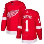 Camiseta Hockey Detroit Red Wings 1 Terry Sawchuk Primera Autentico Rojo