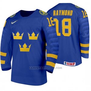 Camiseta Hockey Suecia Lucas Raymond Away 2020 IIHF World Junior Championship Azul