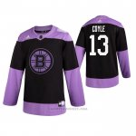 Camiseta Hockey Boston Bruins Charlie Coyle 2019 Fights Cancer Negro