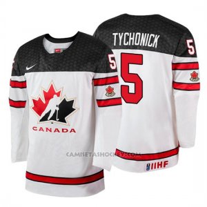 Camiseta Canada Team Jonathan Tychonick 2018 Iihf World Championship Jugador Blanco