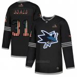 Camiseta Hockey San Jose Sharks Martin Jones 2020 USA Flag Negro