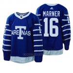 Camiseta Toronto Maple Leafs 16 Mitchell Marner 1918 Arenas Throwback Azul