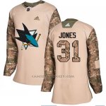 Camiseta Hockey Mujer San Jose Sharks 31 Martin Jones Camo Autentico 2017 Veterans Day Stitched