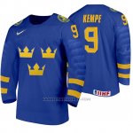 Camiseta Hockey Suecia Adrian Kempe Away 2020 IIHF World Junior Championships Azul