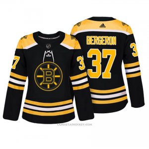 Camiseta Hockey Mujer Boston Bruins 37 Patrice Bergeron Bruins Negro Autentico Jugador