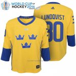 Camiseta Hockey Nino Suecia 30 Henrik Lundqvist Premier 2016 World Cup Amarillo