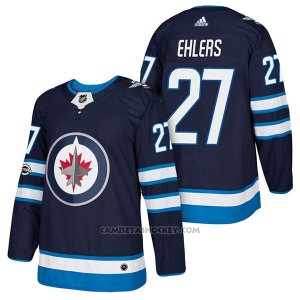 Camiseta Hockey Hombre Autentico Winnipeg Jets 27 Nikolaj Ehlers Home 2018 Azul