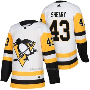 Camiseta Hockey Hombre Autentico Pittsburgh Penguins 43 Conor Sheary Away 2018 Blanco