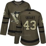Camiseta Hockey Mujer Penguins 43 Conor Sheary Salute To Service 2018 Verde