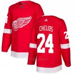 Camiseta Hockey Detroit Red Wings 24 Chris Chelios Primera Autentico Rojo