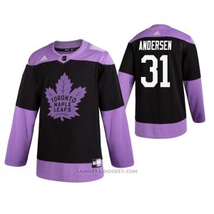 Camiseta Hockey Toronto Maple Leafs Frederik Andersen 2019 Fights Cancer Negro