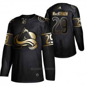 Camiseta Hockey Colorado Avalanche Nathan Mackinnon Golden Edition Limited Autentico Negro