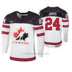 Camiseta Hockey Canada Seth Jarvis 2019 Hlinka Gretzky Cup Blanco