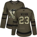Camiseta Hockey Mujer Penguins 23 Scott Wilson Salute To Service 2018 Verde