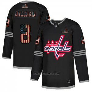Camiseta Hockey Washington Capitals Alex Ovechkin 2020 USA Flag Negro Rojo