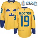 Camiseta Hockey Suecia Nicklas Backstrom 19 Premier 2016 World Cup Amarillo