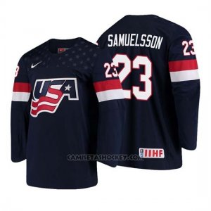 Camiseta USA Team Mattias Samuelsson 2018 Iihf World Championship Jugador Azul
