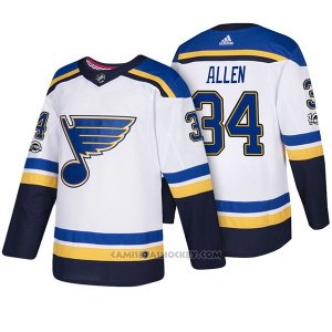 Camiseta Hockey Hombre St. Louis Blues 34 Jake Allen 2018 Blanco