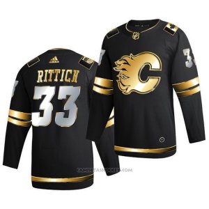 Camiseta Hockey Calgary Flames David Rittich Golden Edition Limited Autentico 2020-21 Negro