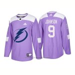 Camiseta Hockey Hombre Autentico Tampa Bay Lightning 9 Tyler Johnson Hockey Fights Cancer 2018 Violeta