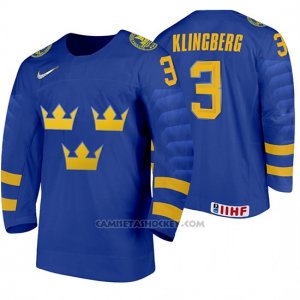 Camiseta Hockey Suecia John Klingberg Away 2020 IIHF World Junior Championships Azul