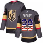 Camiseta Hockey Nino Vegas Golden Knights 29 Marc-andre Fleury Gris Home Autentico USA Flag Stitched