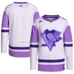 Camiseta Hockey Pittsburgh Penguins Fights Cancer Autentico Blank Practice Blanco Violeta