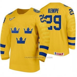 Camiseta Hockey Suecia Mario Kempe Home 2020 IIHF World Amarillo