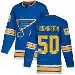 Camiseta Hockey St. Louis Blues 50 Jordan Binnington Alterno Autentico Azul