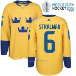 Camiseta Hockey Suecia Anton Stralman 6 Premier 2016 World Cup Amarillo