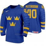 Camiseta Hockey Suecia Elias Pettersson Away 2020 IIHF World Junior Championships Azul