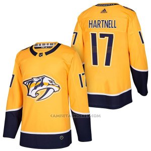 Camiseta Hockey Hombre Autentico Nashville Predators 17 Scott Hartnell 2018 Authentic Home Amarillo