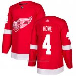 Camiseta Hockey Detroit Red Wings 4 Gordie Howe Primera Autentico Rojo