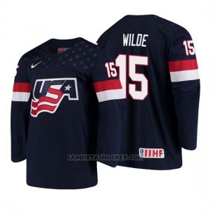 Camiseta USA Team Bode Wilde 2018 Iihf World Championship Jugador Azul