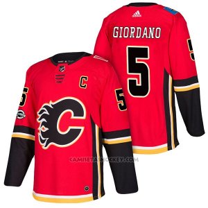 Camiseta Hockey Hombre Autentico Calgary Flames 5 Mark Giordano Home 2018 Rojo
