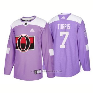 Camiseta Hockey Hombre Autentico Ottawa Senators 7 Kyle Turris Hockey Fights Cancer 2018 Violeta