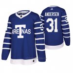 Camiseta Hockey Toronto Maple Leafs Frederik Andersen Throwback Autentico Azul
