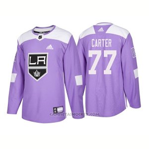 Camiseta Hockey Hombre Autentico Los Angeles Kings 77 Jeff Carter Hockey Fights Cancer 2018 Violeta