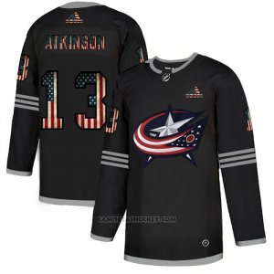 Camiseta Hockey Columbus Blue Jackets Cam Atkinson 2020 USA Flag Negro