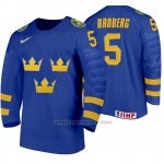 Camiseta Hockey Suecia Philip Broberg Away 2020 IIHF World Junior Championship Azul