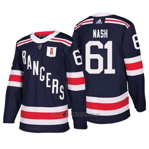 Camiseta Hockey Hombre Autentico New York Rangers 61 Rick Nash Winter Classic 2018 Azul