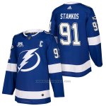 Camiseta Hockey Hombre Autentico Tampa Bay Lightning 91 Steven Stamkos Home 2018 Azul